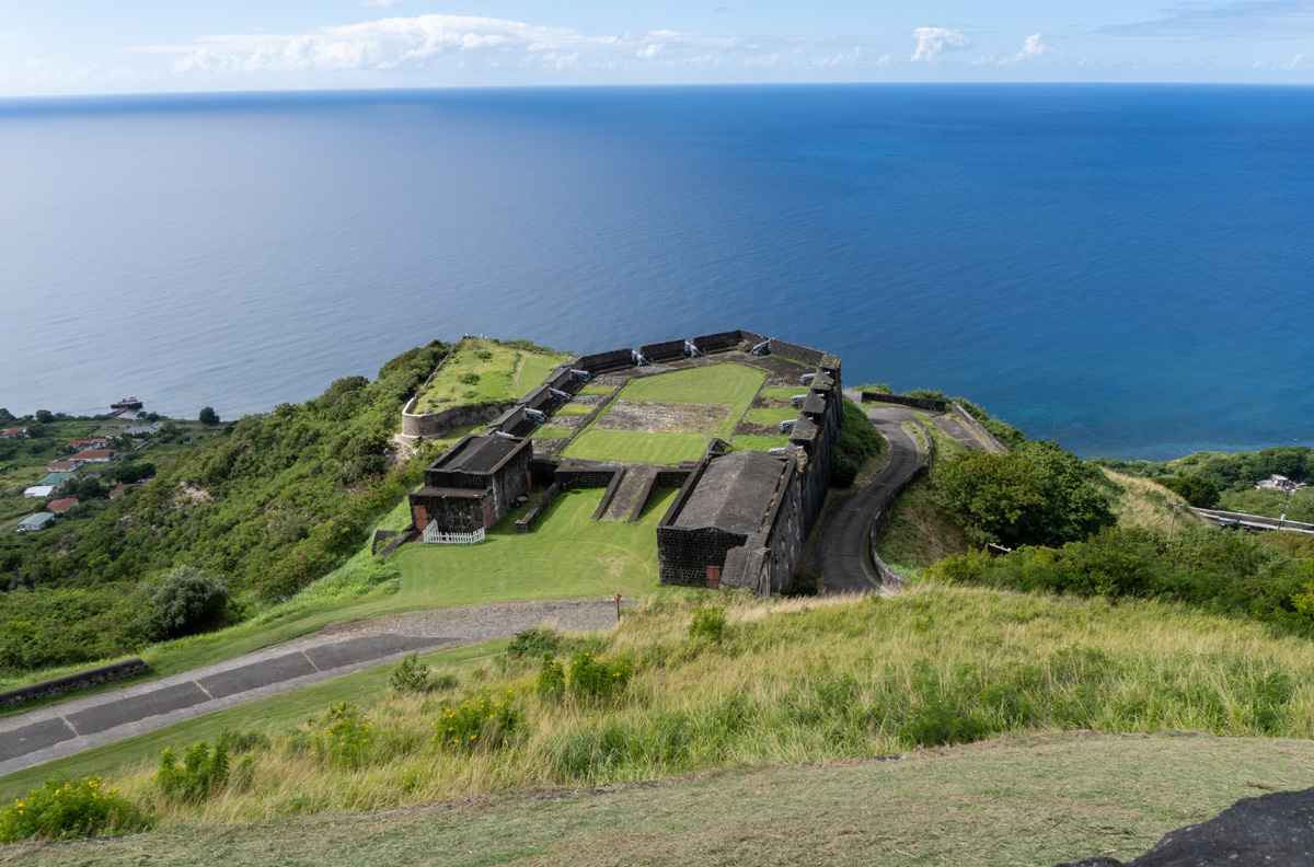 St Kitts: Brimstone Hill Fortress, Prince of Wales Bastion, from Fort george