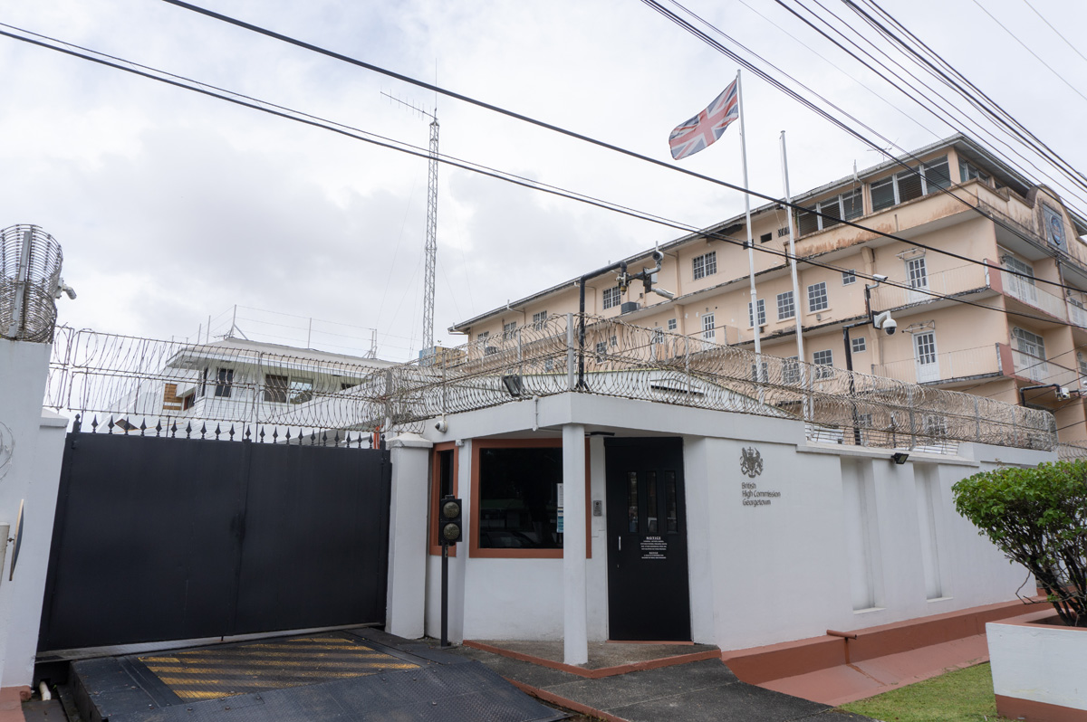 Guyana: Georgetown, Well-fortified British High Commission (Background is different, unrelated, building.)