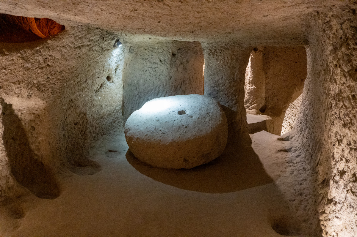 Kaymakli Undergound City, Stone labeled as "Stone Door"