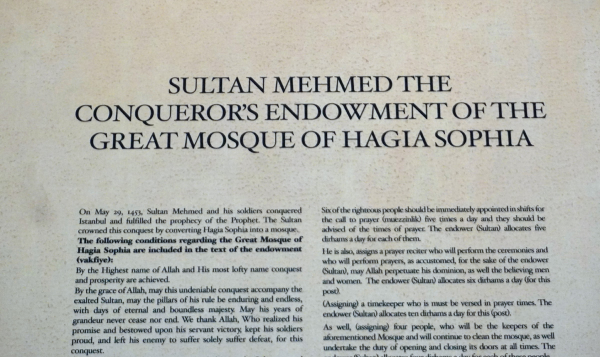 Hagia Sophia Mosque, Informational Notice posted outside the Mosque
