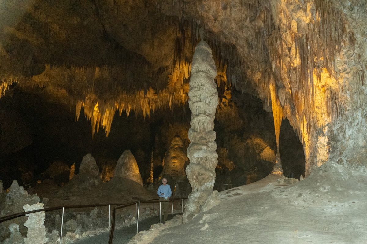 Carlsbad Caverns National Park, Graham + Stalagmite (Flash)