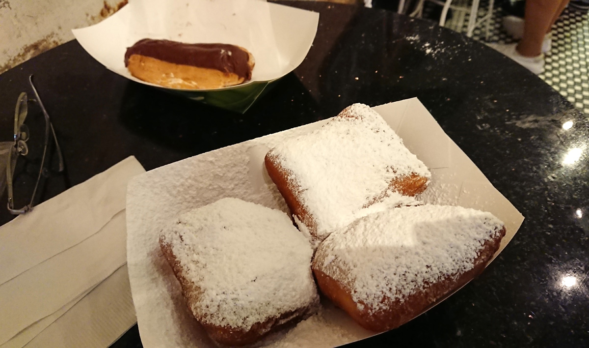 Beignets, Cafe Beignet beignets Plus an excellent chocolate eclair for dessert.