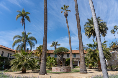 Interior quadrangle garden, Mission Santa Barbara, California March 2021