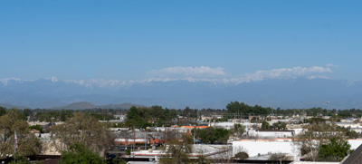 View from Visalia to snowy Sierra Nevadas, Visalia area, California March 2021