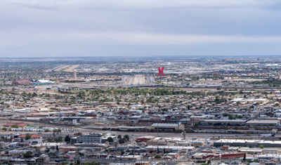 View into Mexico, across narrow Rio Grande, El Paso, Texas May 2021