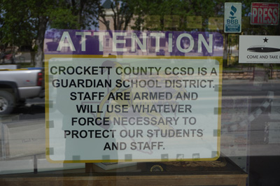 Crockett County school warning, Ozona, Texas May 2021