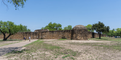 Fortified mission compound walls, Mission San Jose, Texas May 2021