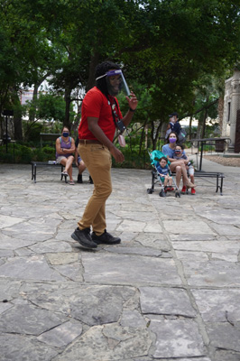 Enthusiastic fast talking tour guide, The Alamo, Texas May 2021