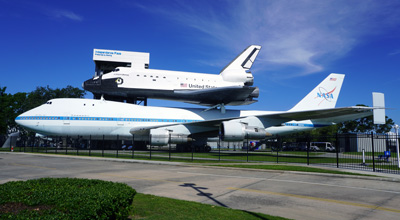 Space Shuttle mockup on real 747 transporter, Houston Space Center, Texas May 2021