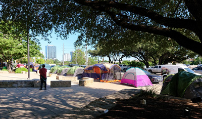 Unexpected tent encampment Down by the riverfront, Austin Museums, etc., Texas May 2021