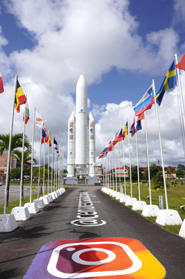 Avenue of Flags, at Space Museum, Kourou: Guiana Space Centre Tour, French Guiana++, December 2022