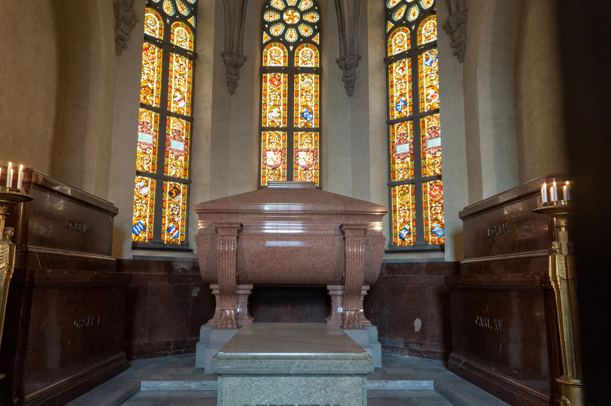 Stockholm: Riddarsholm Church, Bernadotte Chapel Central sarcophagus is King Karl XIV Johan (Marshal Bernadotte)