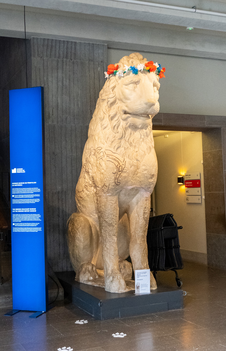 Stockholm: National Museum, Replica of rune-carved statue. Replica of a classical marble statue from Piraeus in Greece, which had Norse runes carved on it in the 10th c. by Varangians!