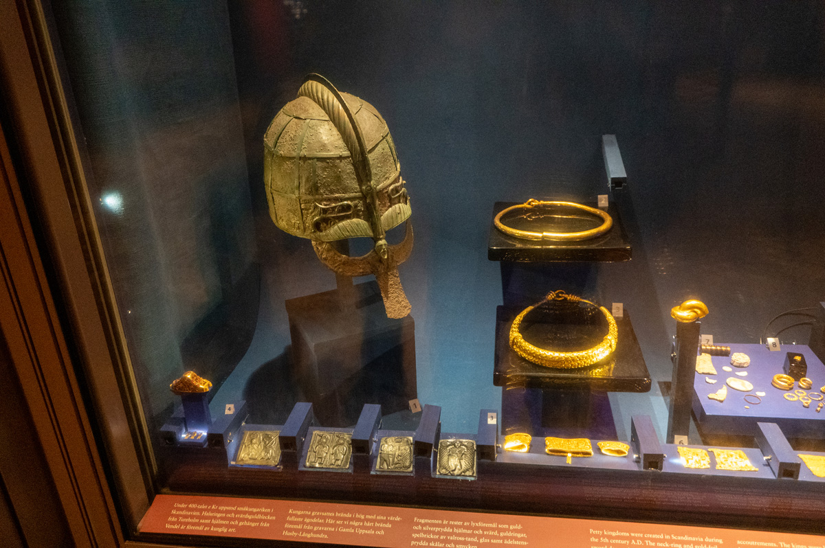 Stockholm: National Museum, Helmet and ornaments from 5th c AD