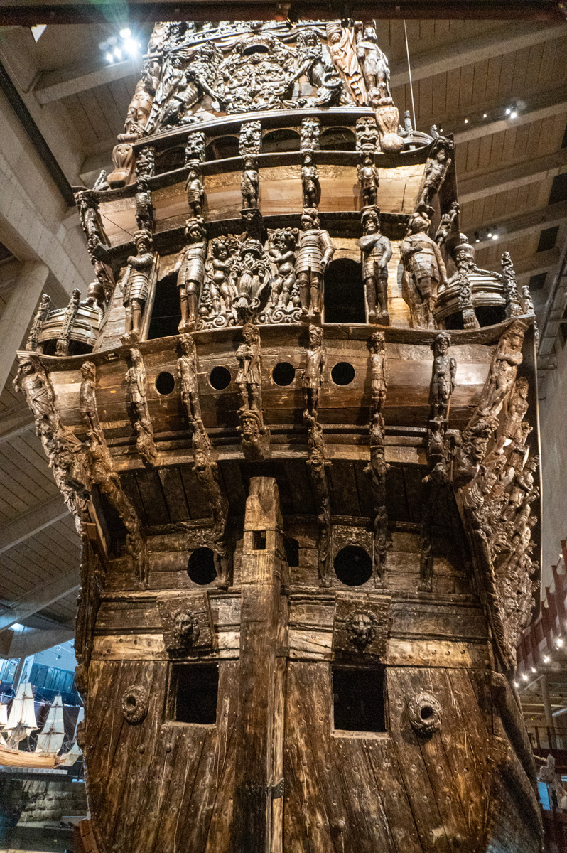 Vasa Museum, Lower Stern view Two alarmingly low stern gun ports