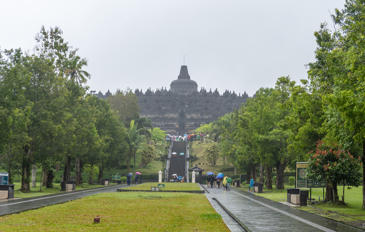 Borobudur Temple, Borobodur, through light rain