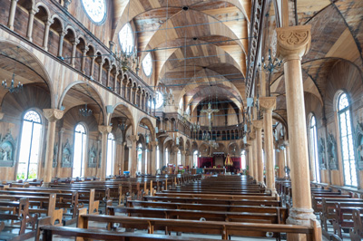 St Peter & Paul Cathedral interior Note the fine wooden roof, Paramaribo, 2022 Suriname
