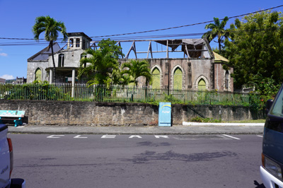 Wrecked shell of the Anglican Cathedral, Roseau, 2022 Dominica