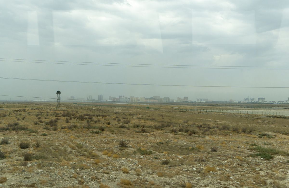 Khorgas Border Crossing, View back to Khorgas, from a bus