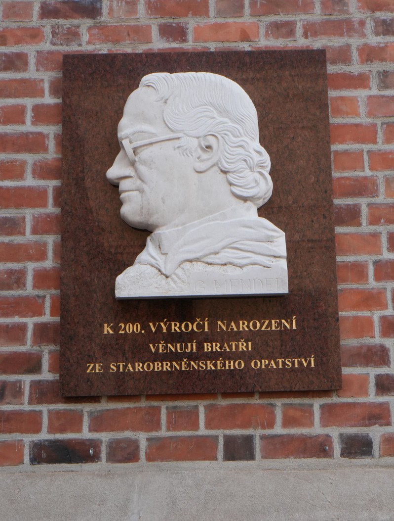 Brno, Mendel plaque outside Abbey Church Commemorating the 200th anniversary of Mendel