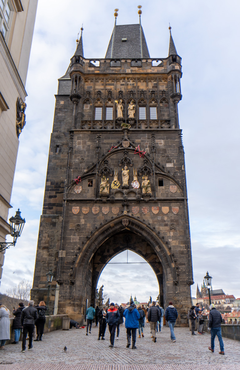 Prague: Charles bridge, 14th c Tower at East end of Charles Bridge