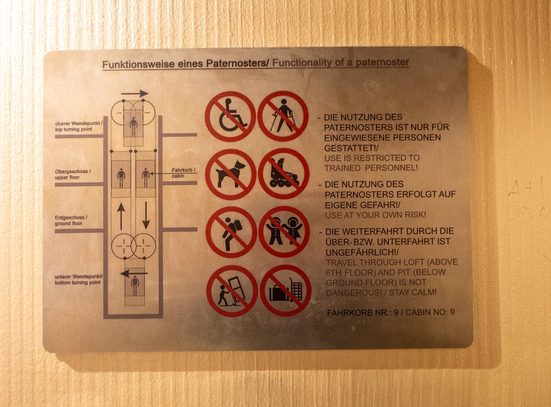 Paternoster Elevator, Helpful diagram.  Yes, it is safe to ride over the top!