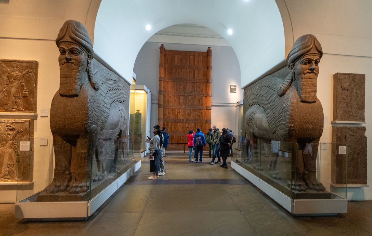British Museum: Six Lamassu, Lamassu Pair #2.  Winged Lions.  Nimrud, ~860 BC