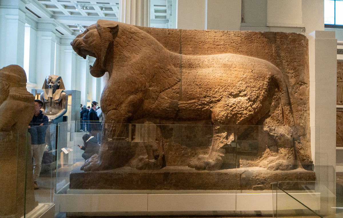 British Museum: Six Lamassu, Assyrian Colossal Guardian Lion Frrom Temple of Ishtar, Goddess of War, ~860 BC