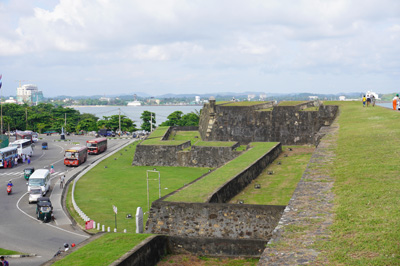 View over bastions at Main Gate, Galle Fort, 2023 Sri Lanka++