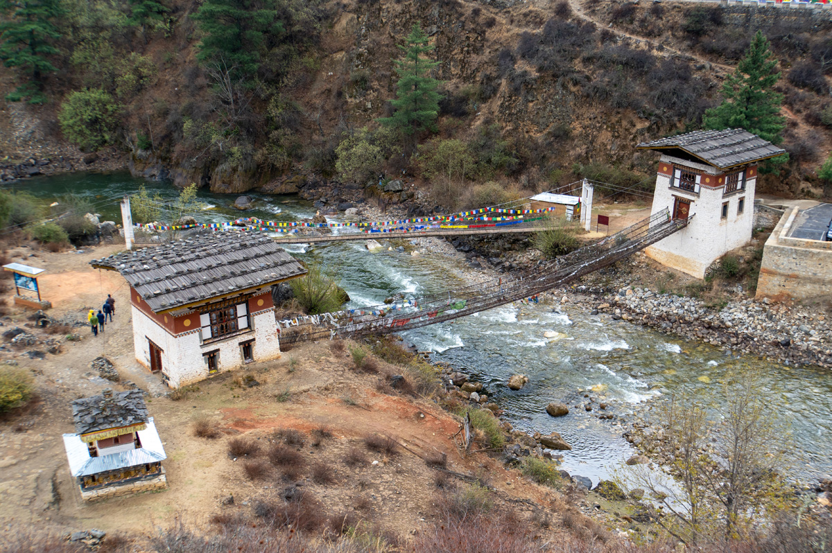 Bhutan, Spring 2024, Replica of 15th c iron-chain bridge