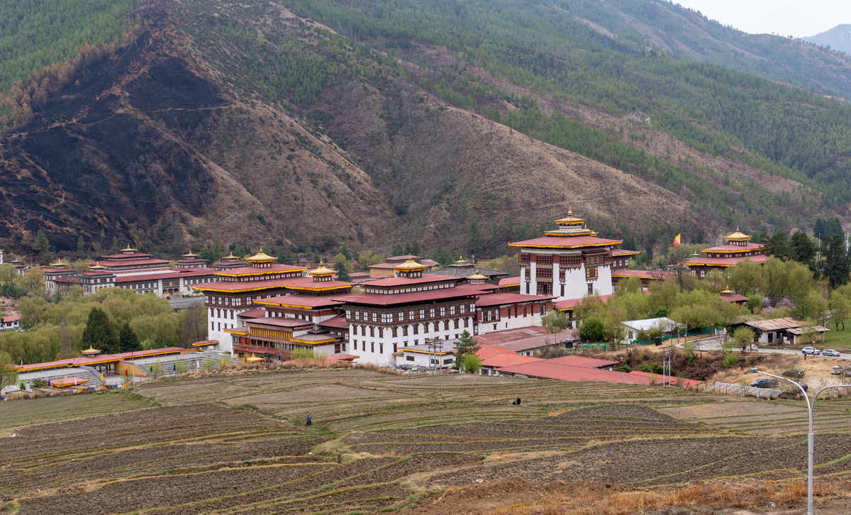 Thimphu, View to Dzong