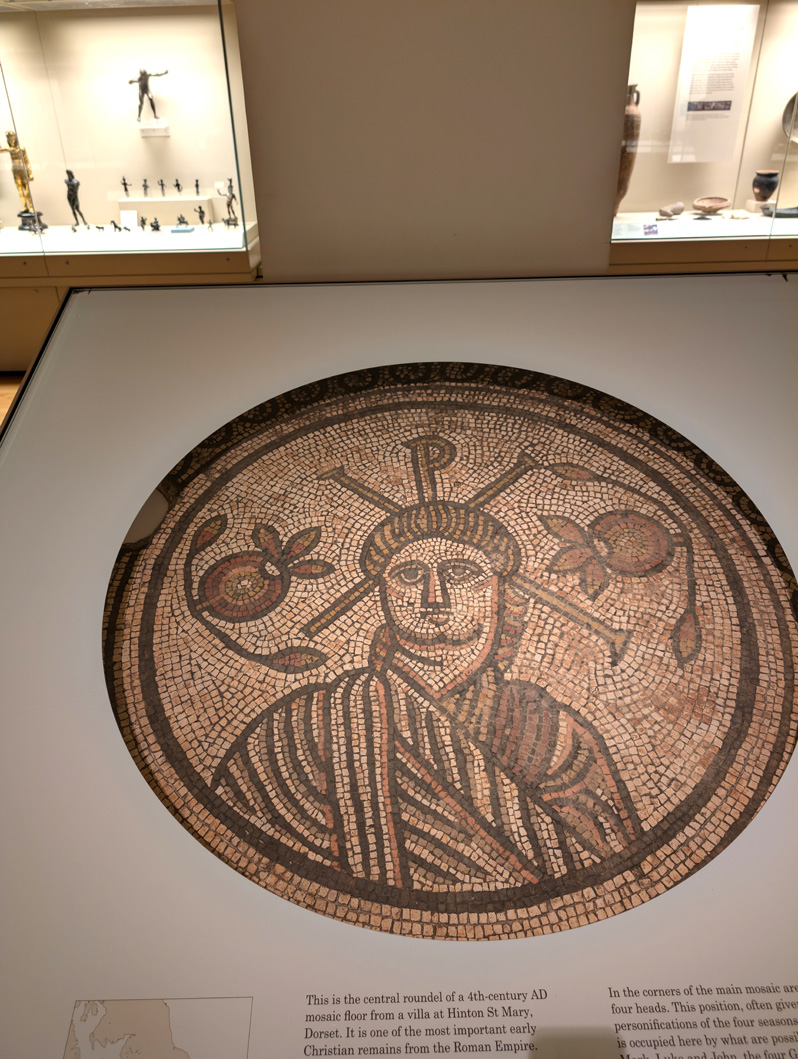 British Museum: Roman Britain, Roman Chistian Mosaic, 4th c, Dorset.
