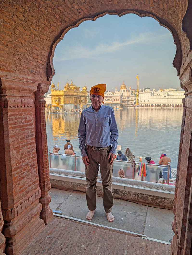 Amritsar, Graham overlooking Golden Temple pool (Pity that I blinked!)