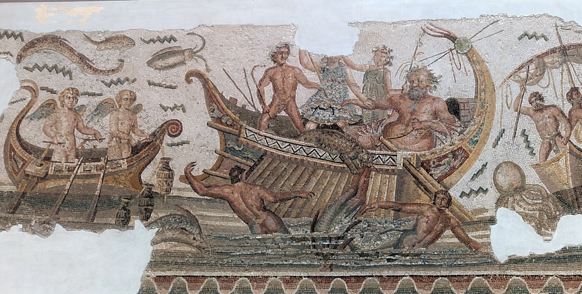 Bardo Museum Mosaics, God (?) cavorting at sea