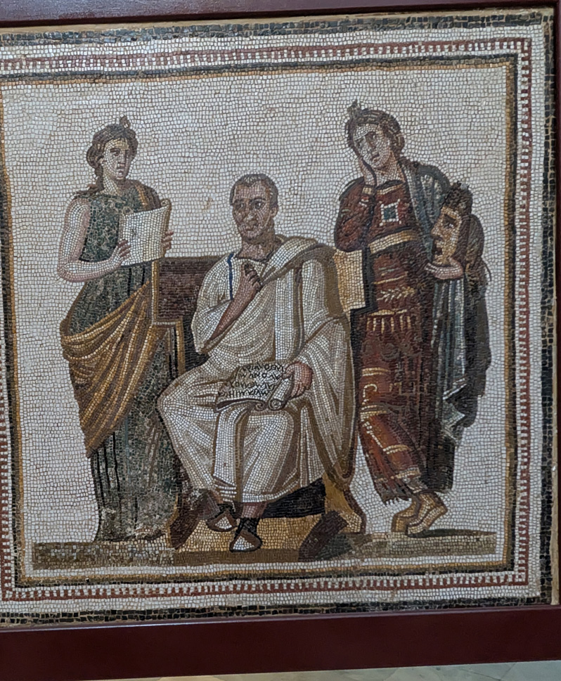 Bardo Museum Mosaics, Virgil + Muses Calliope and Polymnia