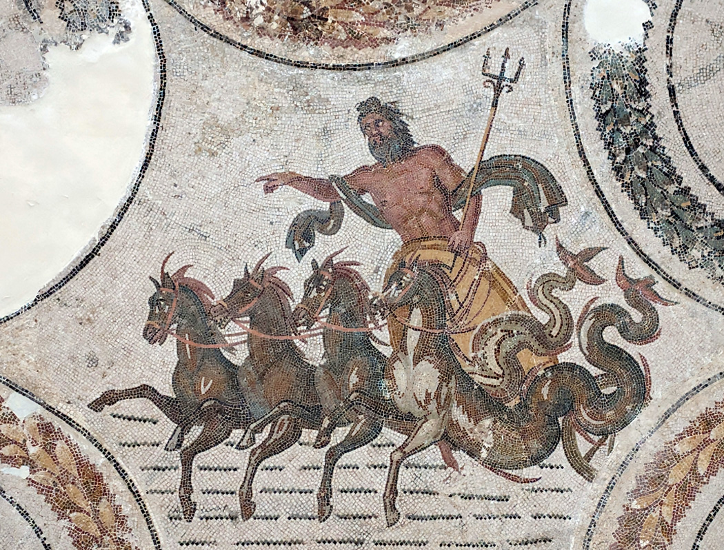 Bardo Museum Mosaics, Poseidon with Sea Horses 2