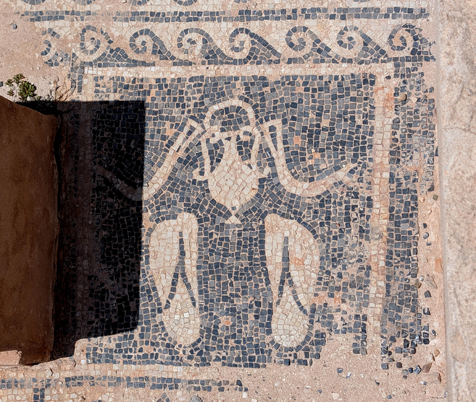 Sabratha, Basth floor mosaic: "Hot Floor: Wear Sandals!"