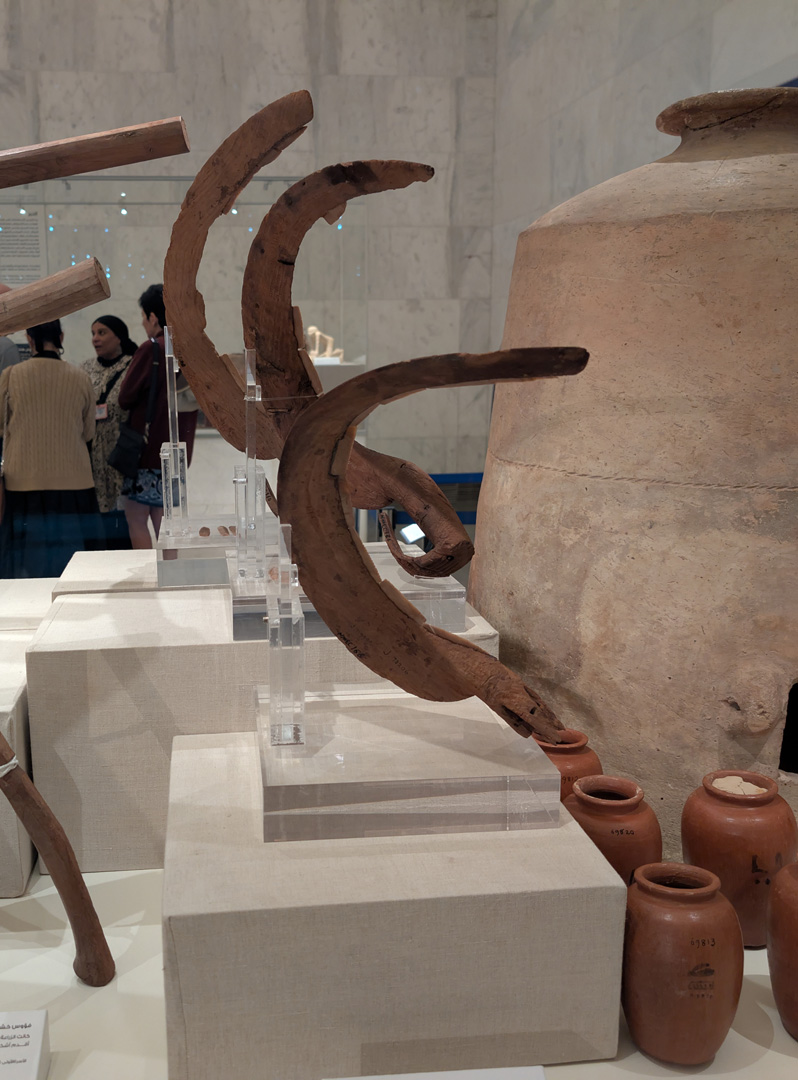 National Museum of Egyptian Civilization, Wooden sickles with flint blades.   First Dynasty.  ~3000 bc