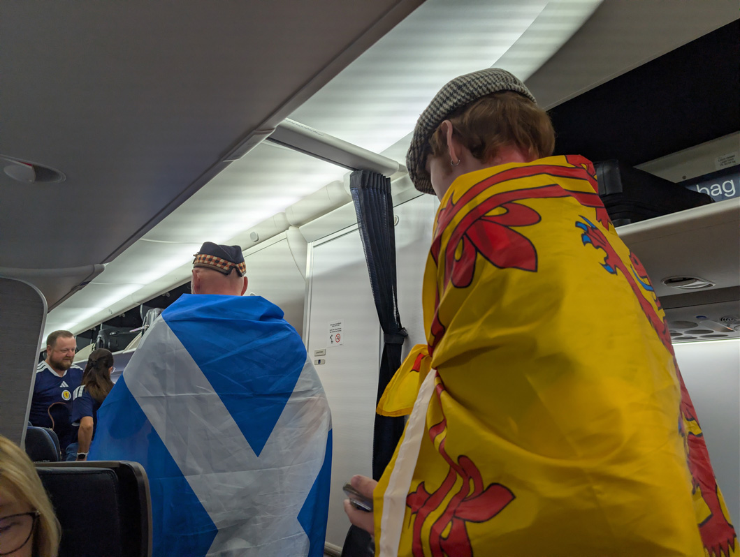 Brasilia, Fellow Scotsmen boarding my flight at SFO On their way to Miami for Scotland vs Brazil