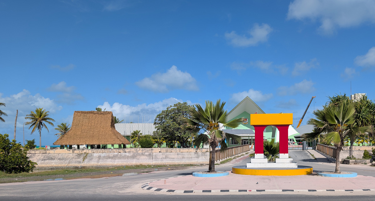 Tarawa, Republic of Kiribati, Entry to Kiribati Parliament complex