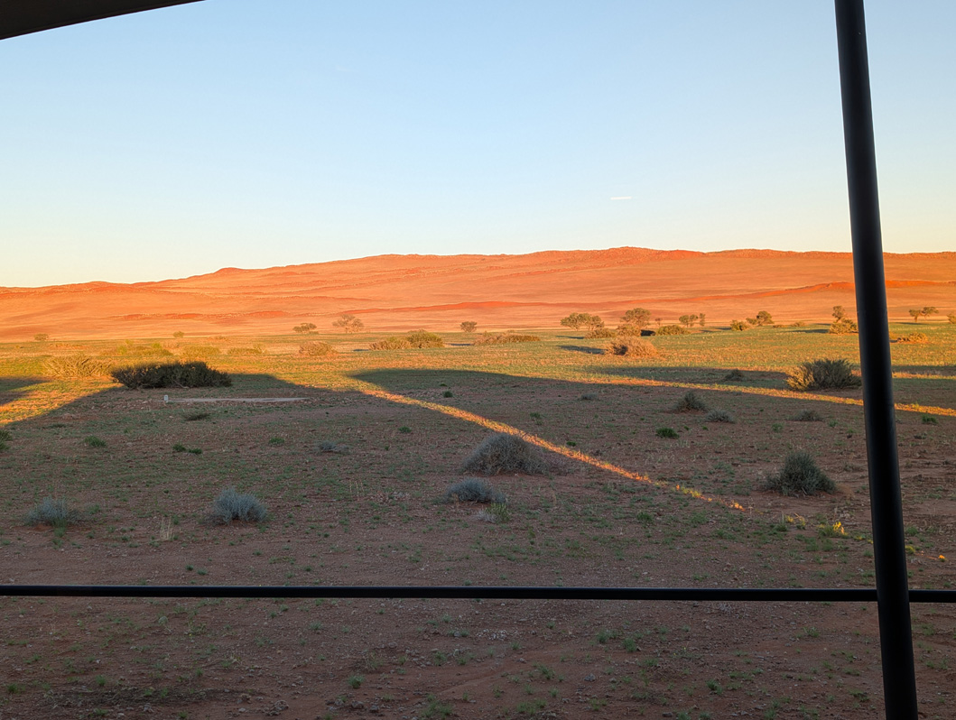 Drive to/from Sossusvlei, Evening view from my lodge room