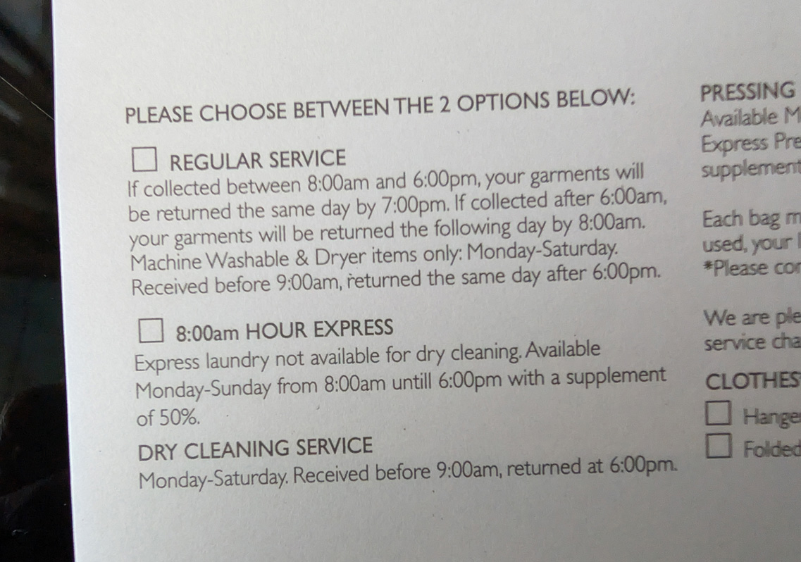 Libreville, Gabon, Raddision: Especially confusing laundry info